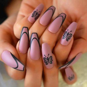 Beautiful Cute Butterfly patterned ballerina nails